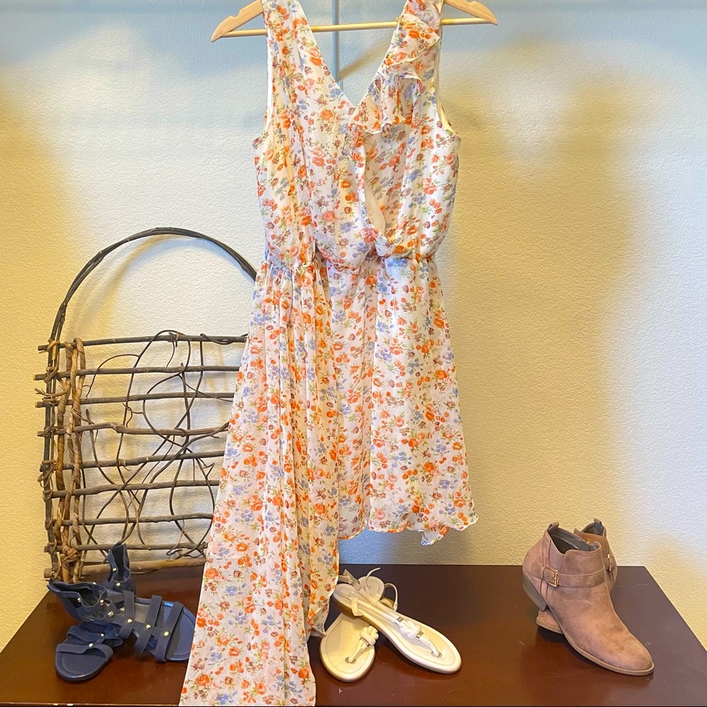L Love Floral Chiffon Hi-Low Flirty Dress Large